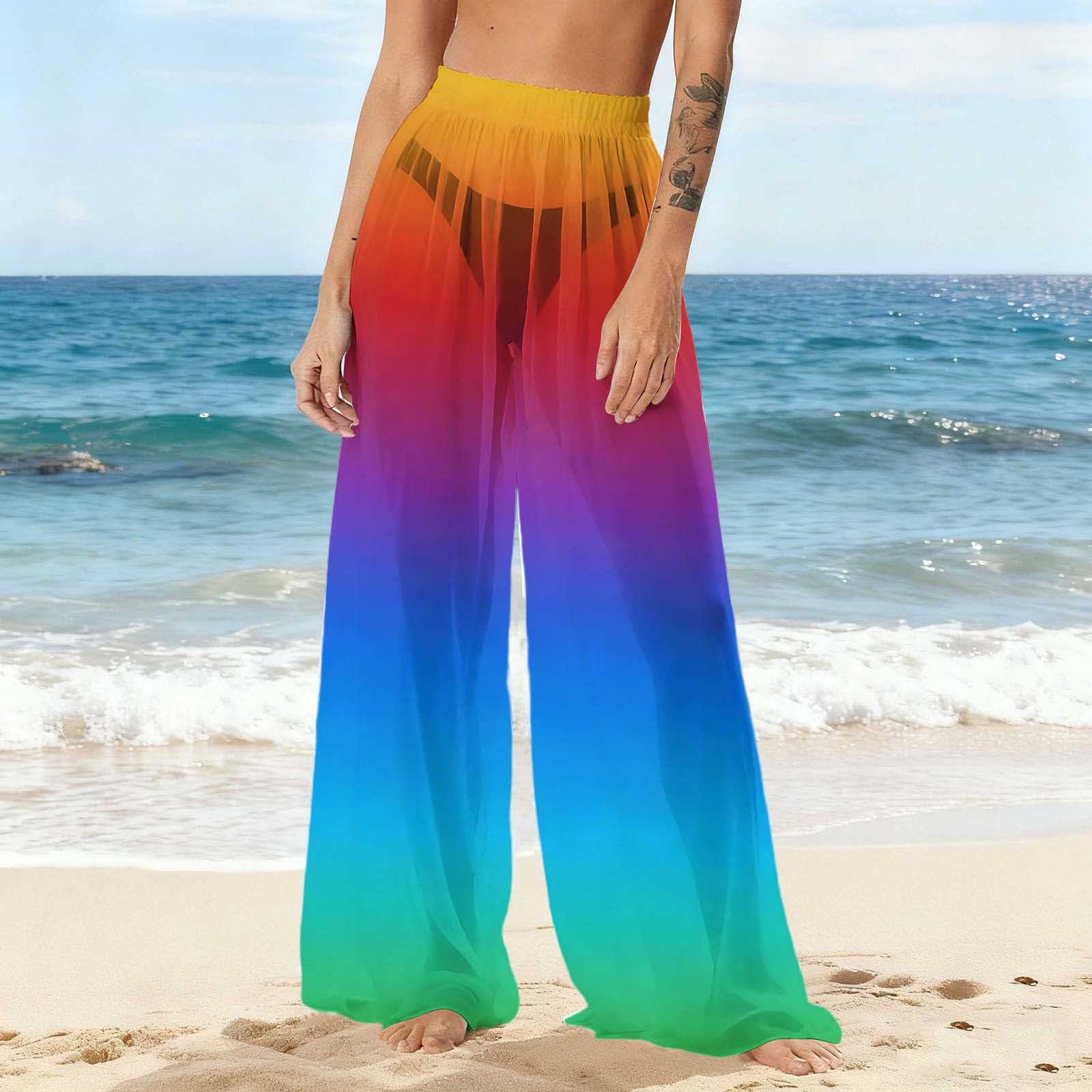 

Women s Summer Covering Pants See-Through Mesh Pants Trunks Swimwear Covering Pants Bohemian Beachwear XXL золотий