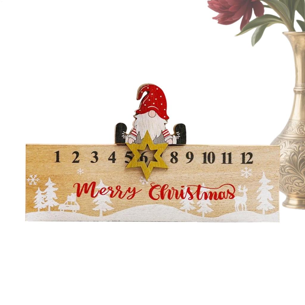 Christmas Countdown Calendar Sliding Gnome Advent Double-Sided 24 Numbers Design Wood Holiday Countdown For Winter Festival Home