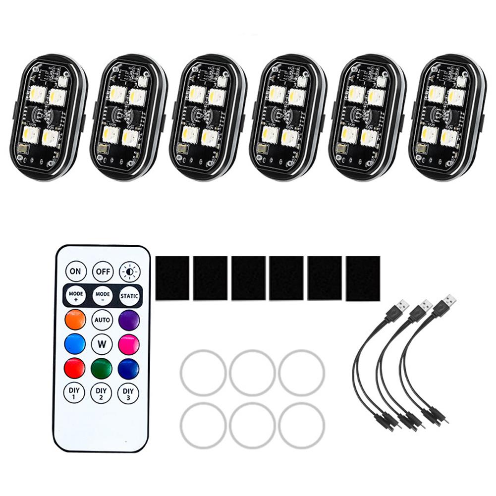1/2/4/6/8Pcs Car Motorcycle Wireless LED Strobe Lights Decor Atmosphere Light with 8 Colors Rechargeable Lights Anti-Collision LED Warning Light