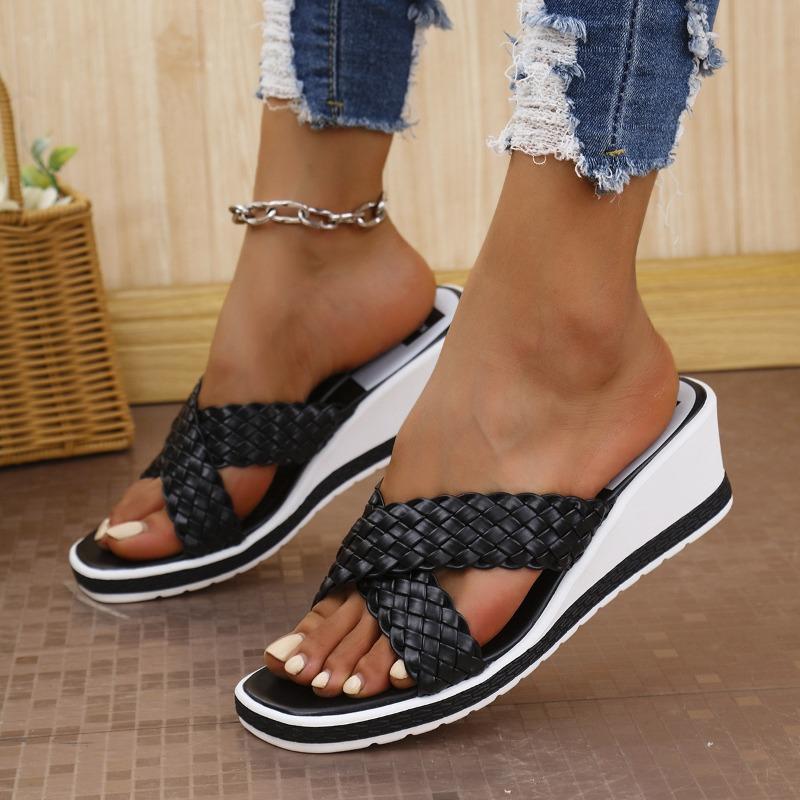 Women's Woven Strap Wedge Sandals, Open Toe Summer Shoes, Plus Size Casual Footwear