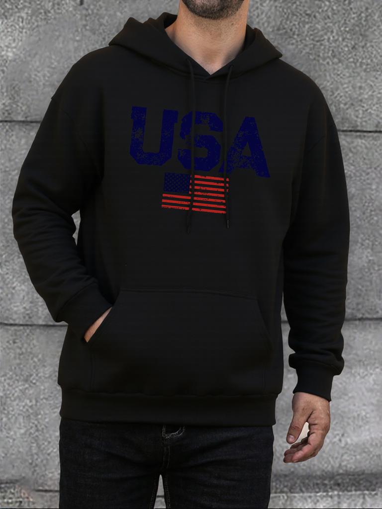 USA Letter American Flag Printed Man's Hoody Classic Hip Hop Clothing Street Fashion Clothes Autumn Comfortable Casual Men Tops