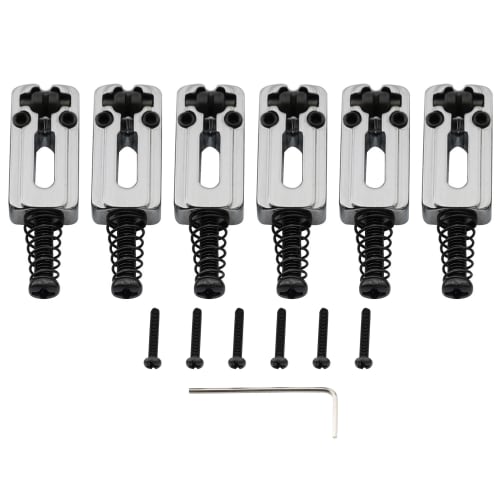 Musiclily Pro 10.8mm Pitch Modern Style Zinc Alloy Roller Saddles for Imported Strat/Telecaster Electric Guitars, Chrome (Set of 6)