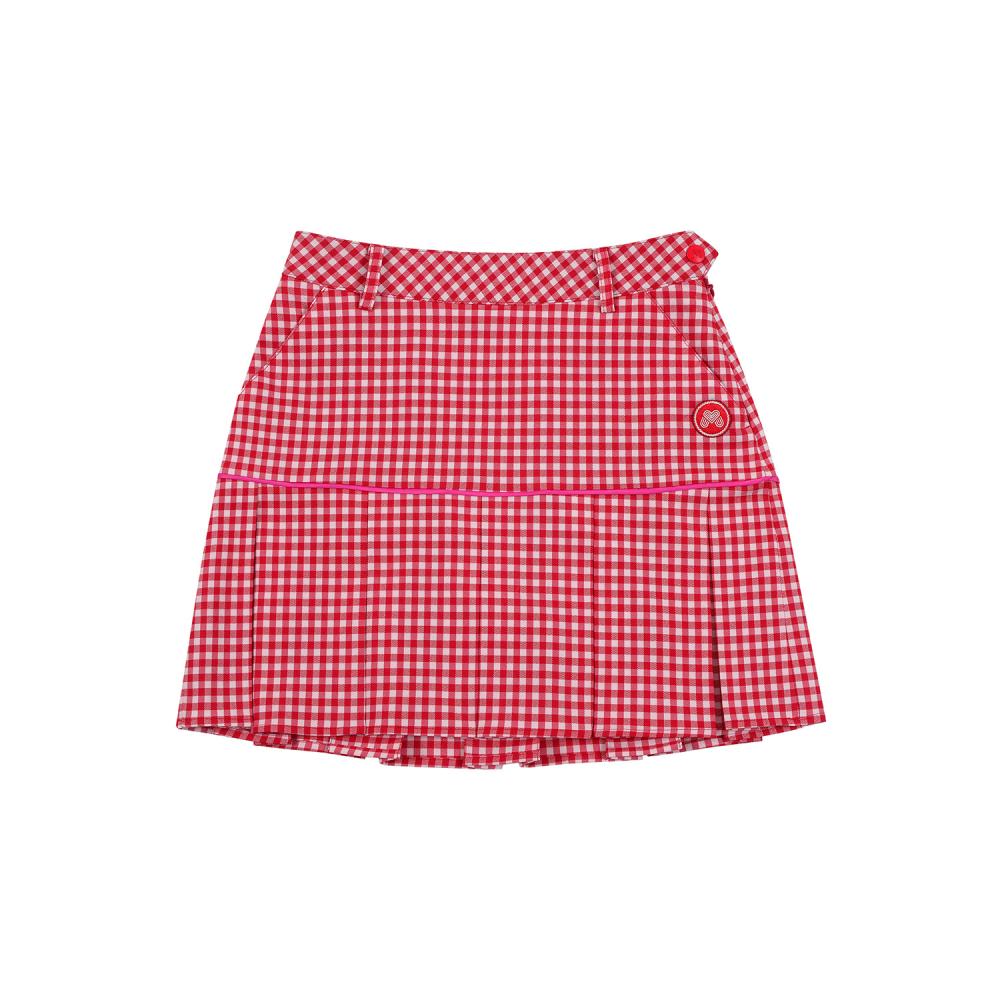 MARTINE GOLF Gingham Check Pleats Skirt_Red