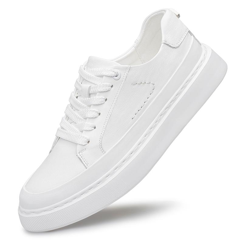 Men Genuine Leather Platform Sneakers Thick Sole Height Increase Sneakers Lightweight Breathable Anti-Slip Comfort Casual Shoes