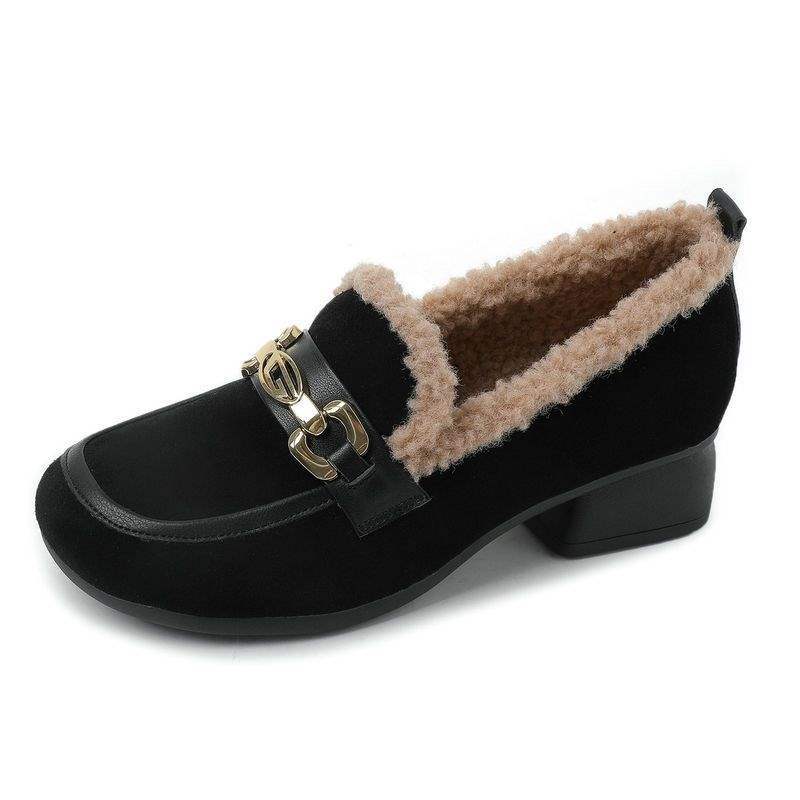 

Winter new one-pedal fluffy shoes beef tendon soft-soled women s shoes loafers low-top cotton shoes large-size beanie shoes 40 чёрный