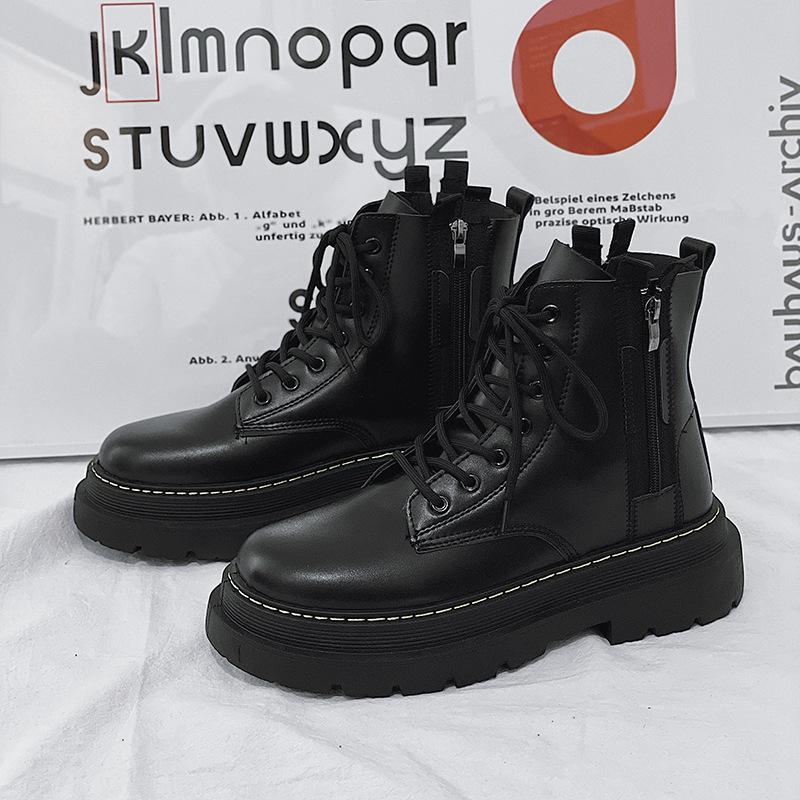 2025 Spring and Autumn New British Style Motorcycle Leather Boots High Top Leather Shoes Thick Sole Elevated Work Suit Boots