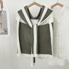 Navy Style Knitted Shawl for Women: Spring/Summer Sun Protection, Air-Conditioned Room Wear, Color Block Design, Fake Collar.