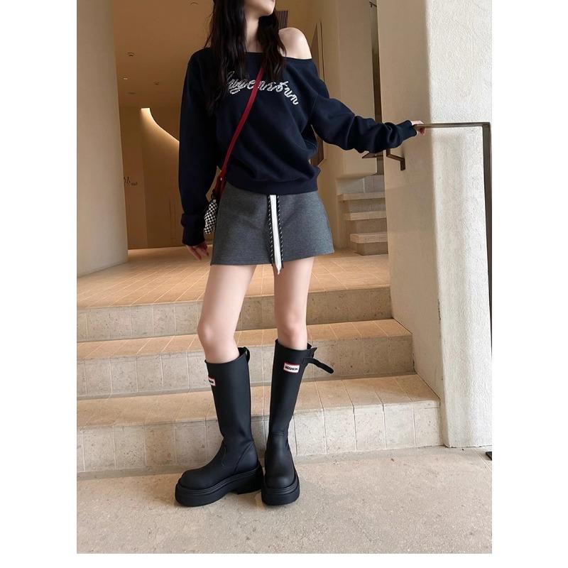 Red Thick-soled Knight Boots Women's New Sleeve Thick Heel Long Tube Waterproof and Non-slip Rain Boots