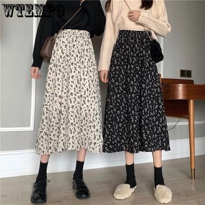 Jupe florale taille élastique en mousseline de soie, longueur aux genoux, jupe trapèze Style rétro Simple décontracté printemps et été