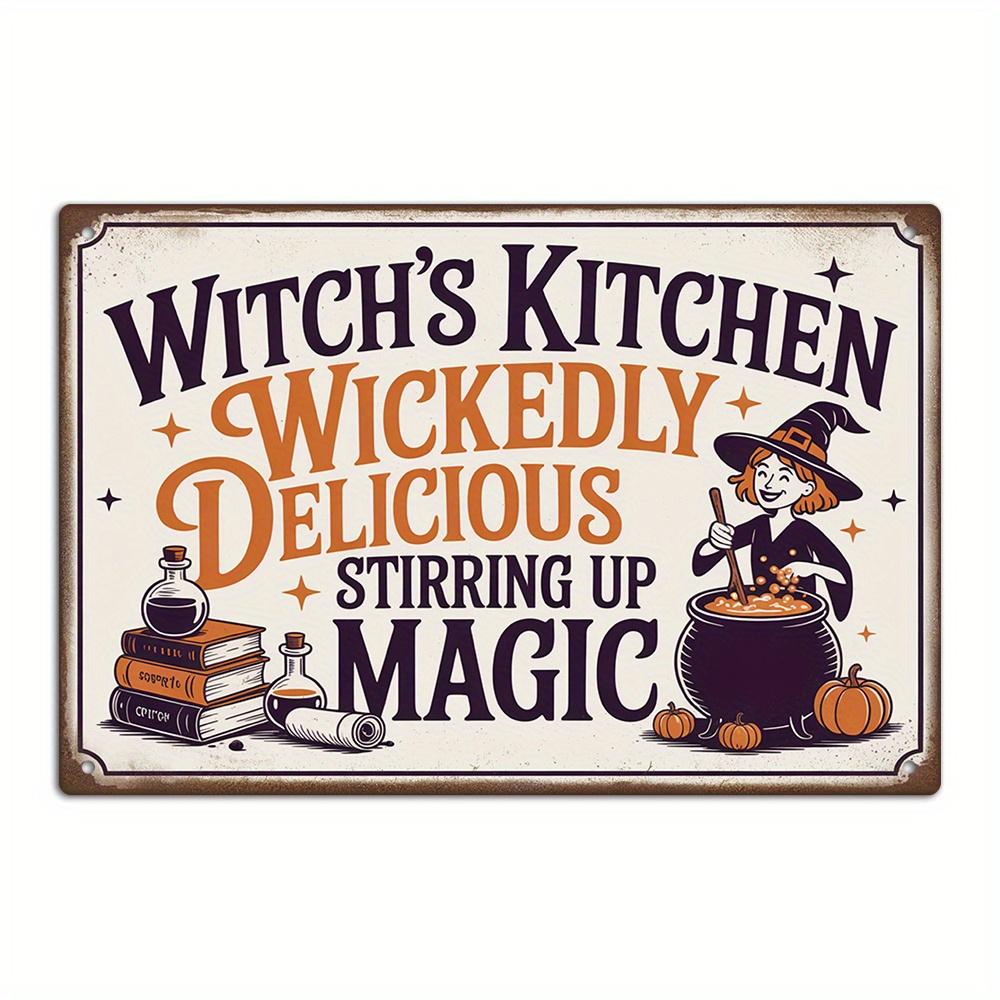 1pc Putuo Decor Vintage Halloween Metal Tin Sign - Witch's Kitchen Decor with "Wickedly Delicious" & Magic Quote - Retro Witch C