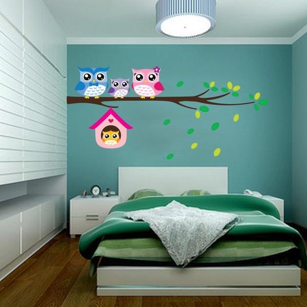 Owls Branch Wall Sticker Removable Family Vinyl Mural Bedroom Nursery Decor Decal