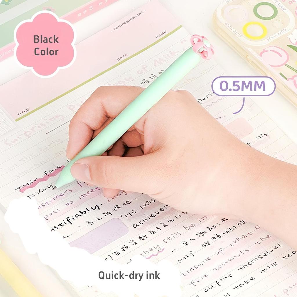 4pcs Blooming Bud Gel Ink Pens Candy Color Barrel 0.5mm Ballpoint Black Color for Writing