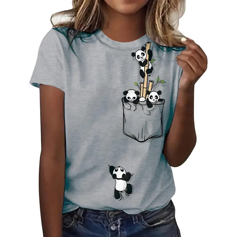 

Модная женская футболка с принтом панды, забавная повседневная футболка с круглым вырезом и короткими рукавами, летняя женская футболка 3XL