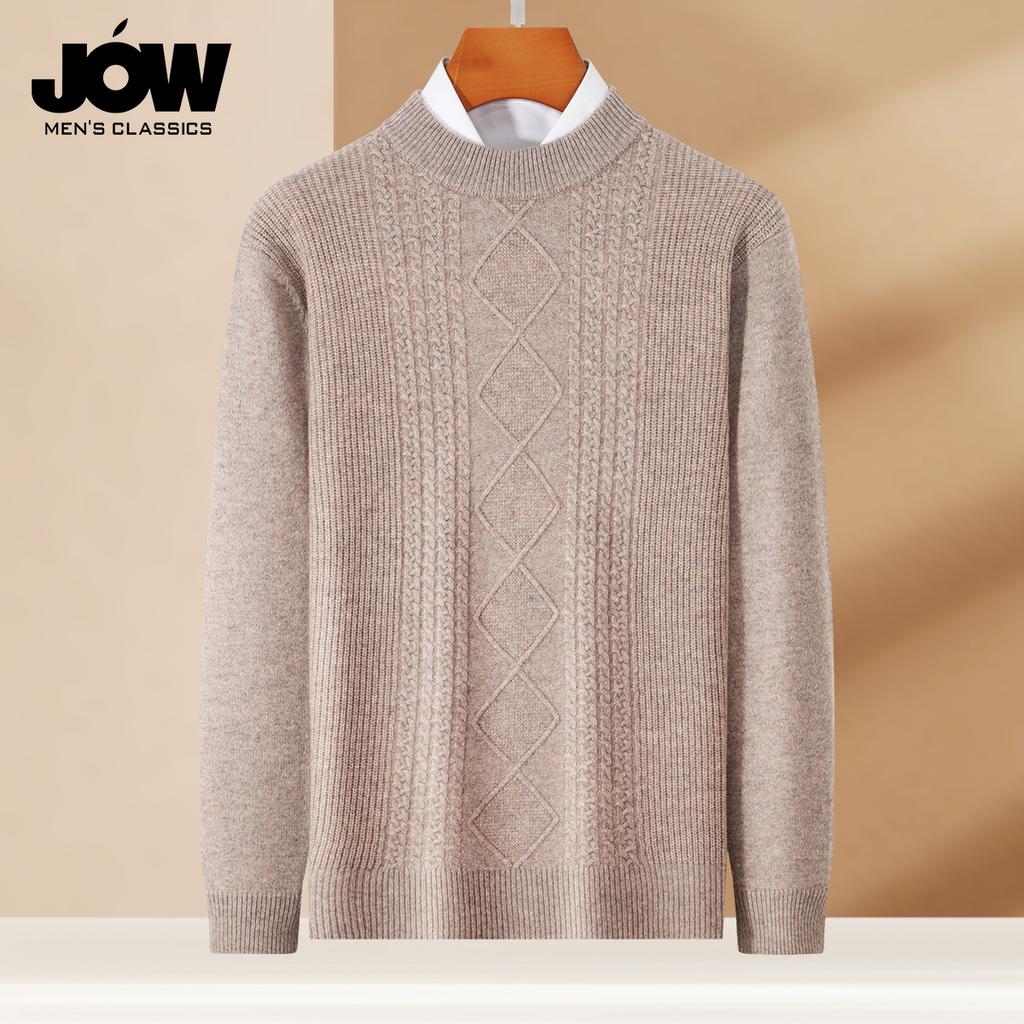 [Sheep Wool Thickening] Men's versatile semi high neck sweater for autumn and winter, solid color pullover wool sweater, inner layer