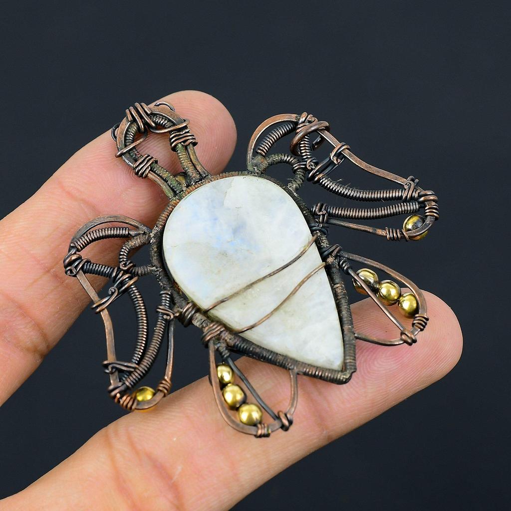 Turtle Shaped Gemstone Copper Wire Wrap Handmade Pendant Jewelry Gift