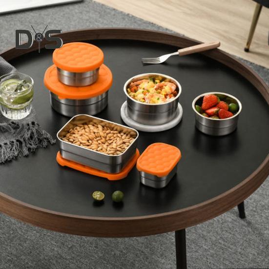 Snackbehälter aus Edelstahl für Kinder, auslaufsicherer Lebensmittelbehälter für Kleinkinder mit Silikondeckel, stapelbare Lunchbox aus Metall für Schule und Kindertagesstätte