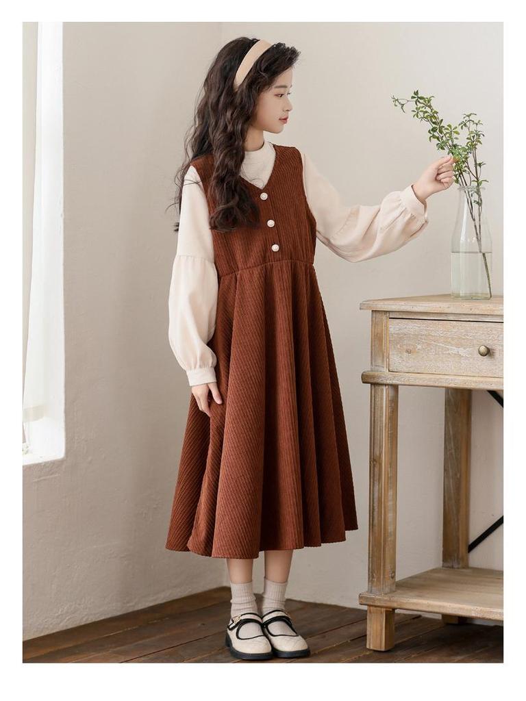 CUHK Mädchen Faux Zweiteiler Langarm Prinzessinnenkleid - Modischer Herbst/Winter Stil