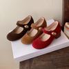 7 Height-increasing Small Golden Beans Thick-heeled Single Shoes for Women's Autumn New Retro Versatile Suede Soft-soled Mary Jane Shoes