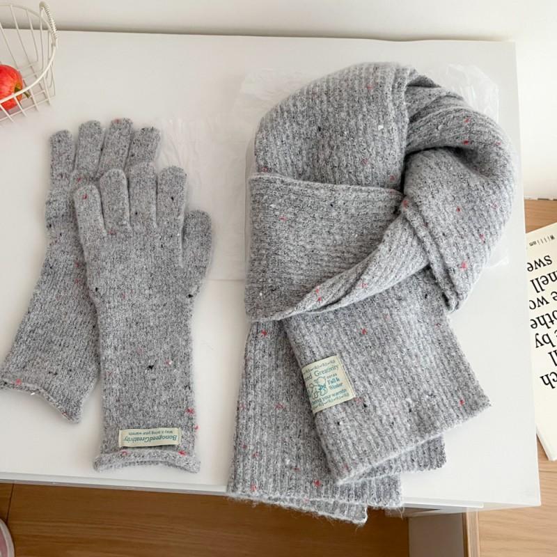 Womens Winter Wool Blend Knitted Beaded Scarf Gloves Set Casual Chic Accessory In Multiple Colors