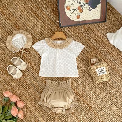Ropa de bebé de verano nueva de 0 a 3 años, conjunto moderno para niña, top de manga corta con bordado de flores, pantalones panaderos