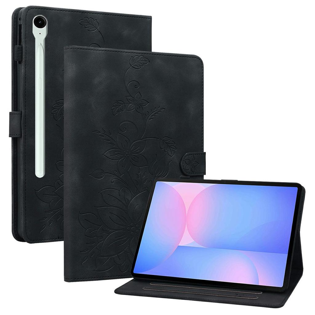 For Samsung Galaxy Tab S10 FE+ Case Lily Flower Imprint Card Slots Leather Tablet Cover