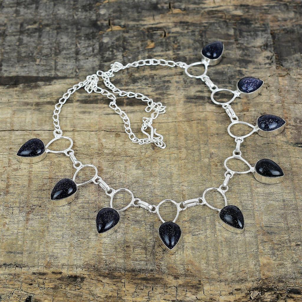 Blue Sunstone Silver Necklace, Blue Sunstone Necklace, Gemstone Necklace, 925 Sterling Silver Jewelry, 925 Silver Crystal Dainty Necklace For Her