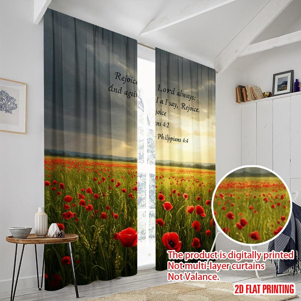 2pcs 2D flat printing Window Curtains Rejoice Lord Always Philippians Polyester Without Electricity Holiday Decorations Use for