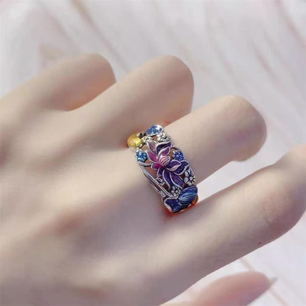 Emaille Lotus Koi Retro Kleurrijke Ring - Verhelder Huid Temperament met Artistieke Flair