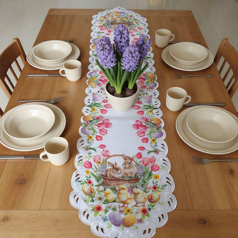 Little Chick Easter Table Flag Tulip Flower Anti Slip Rabbit Dining Table Cloth Oil-resistant Waterproof Easter Table Runner