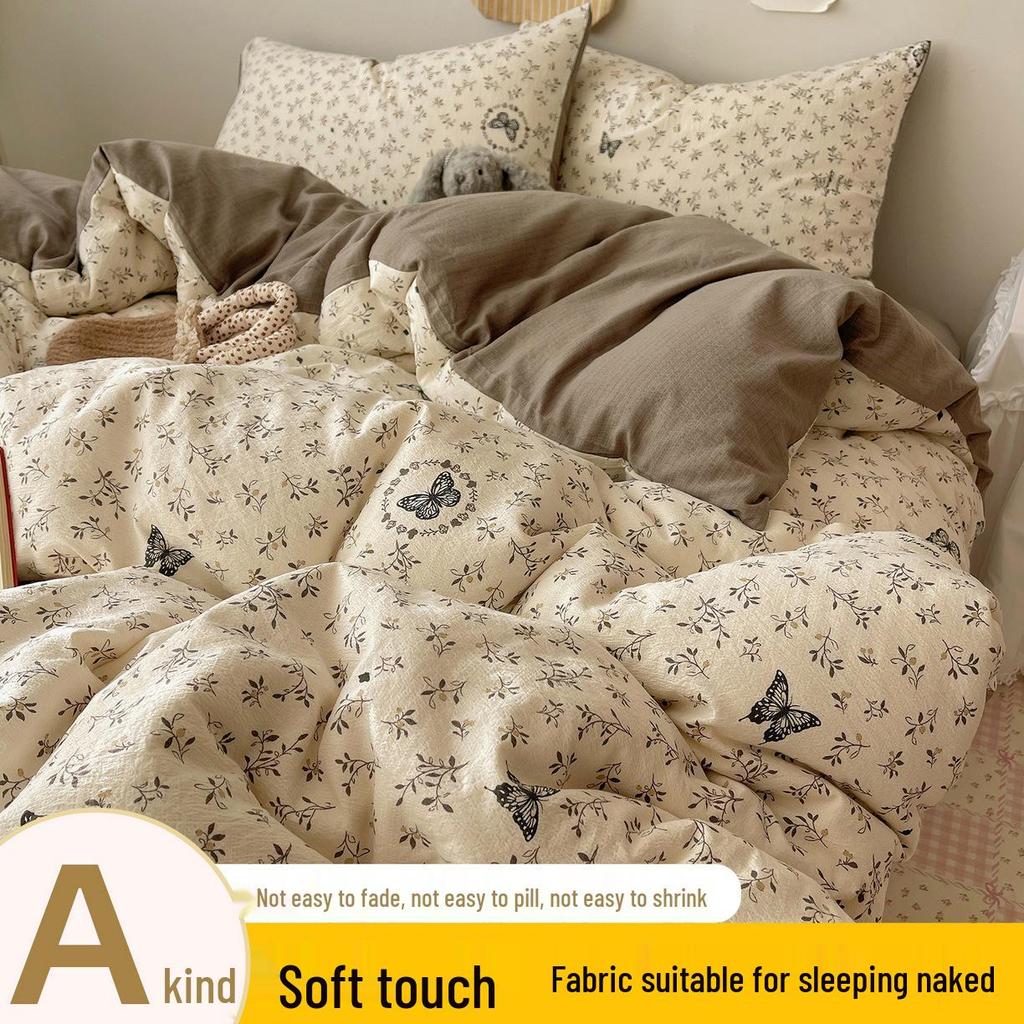 Floral Soft Cloud-Feel Double-Layer Gauze Bedding Set: Machine Washable, Small Student Dormitory Size, 3-Piece