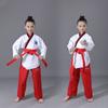 Taekwondo Poomsae Uniform Erwachsene Kinder Training Wettkampf Leistung Coaching Weißes Oberteil Blaue Rote Schwarze Hose