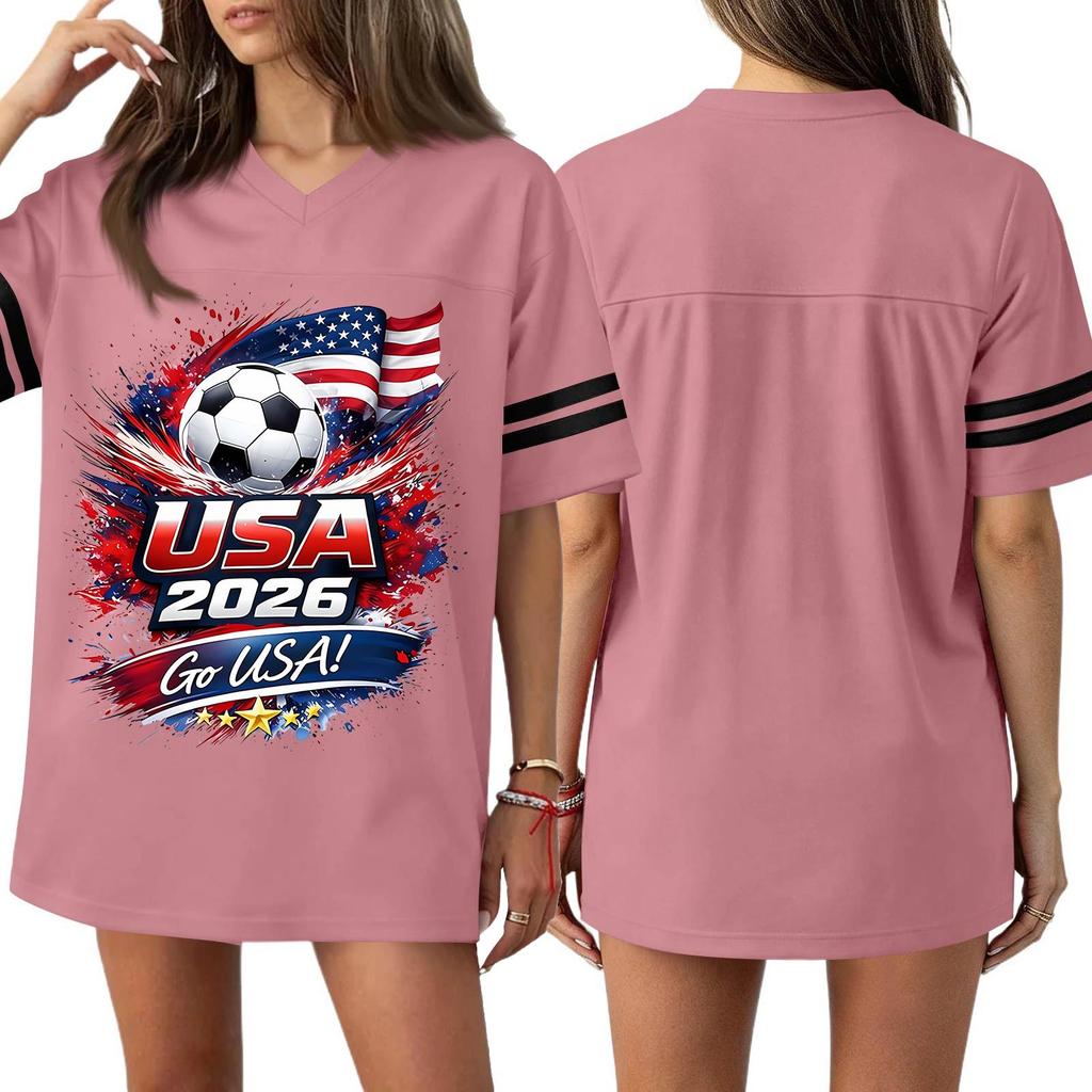 Women's Casual & Stylish V-Neck Sports — Print Short-Sleeve Athletic T-Shirt Top