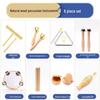Orff Percussion Set: Claves, Castanets, Sand Shakers, Egg Shakers, Wrist Bells, Tambourine, Triangle, and Wood Block.