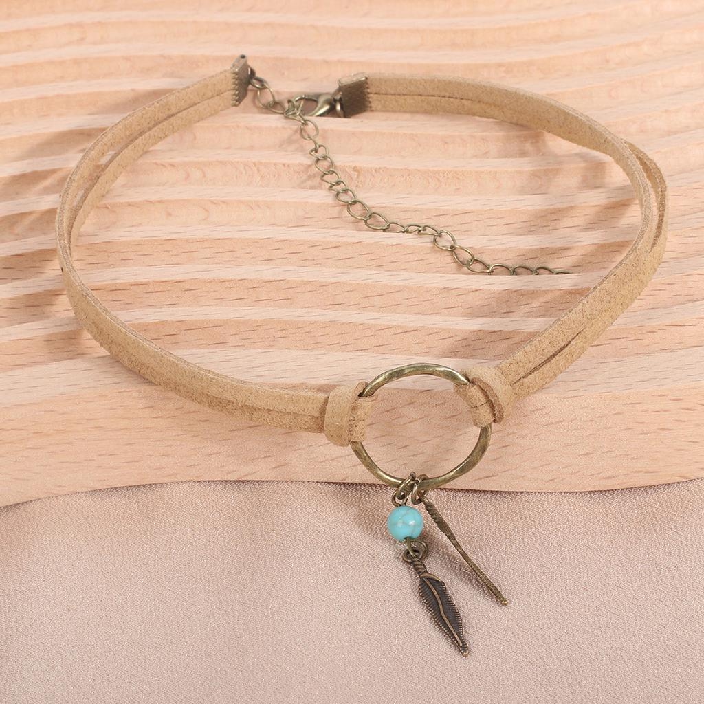 European and American retro jewelry, geometric circle Korean velvet necklace, leaf turquoise choker double necklace