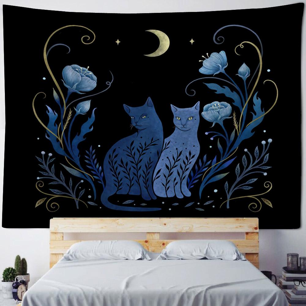 Butterfly Moon Phase Art Tapestry Bohemian Style Wall Hanging Cloth Plants Animals Home Dormitory Aesthetic Mural Decoration