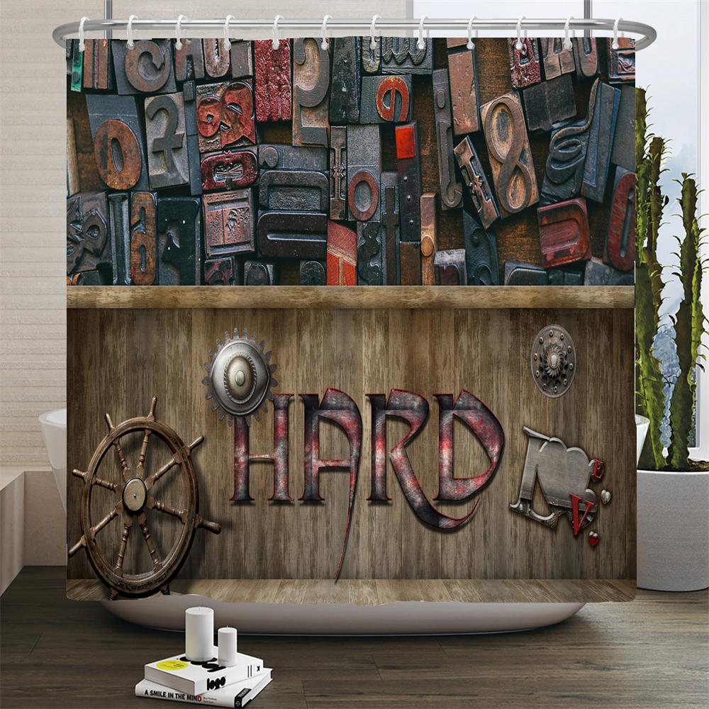 

Old Retro Metal Industry style Shower Curtain Waterproof Bathroom Curtain Art Individuality Home Decorative Curtain With Hooks W90xH180cm
