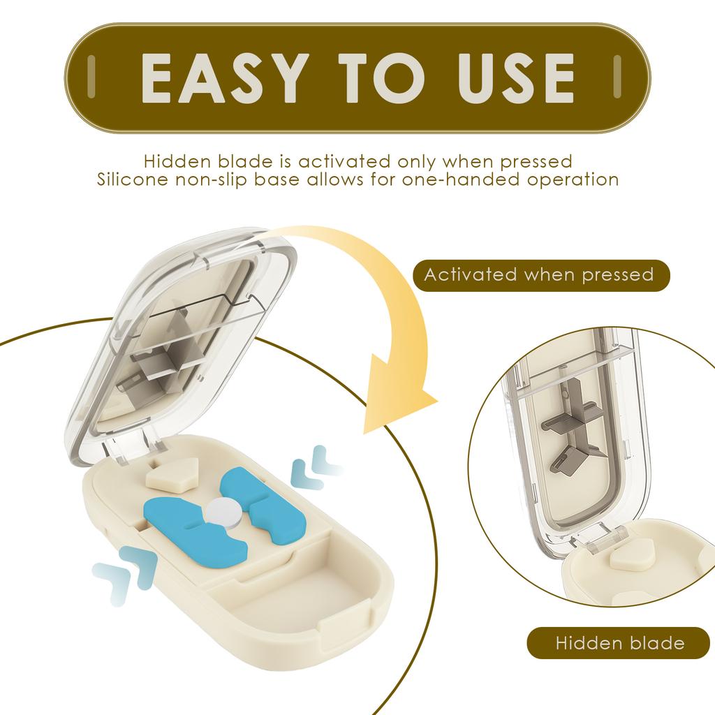 Portable Pill Cutter with Storage Box Pill Crusher with Stainless Steel Blades Dustproof Crusher a Time 1/2 1/3 1/4 Pill Cutter