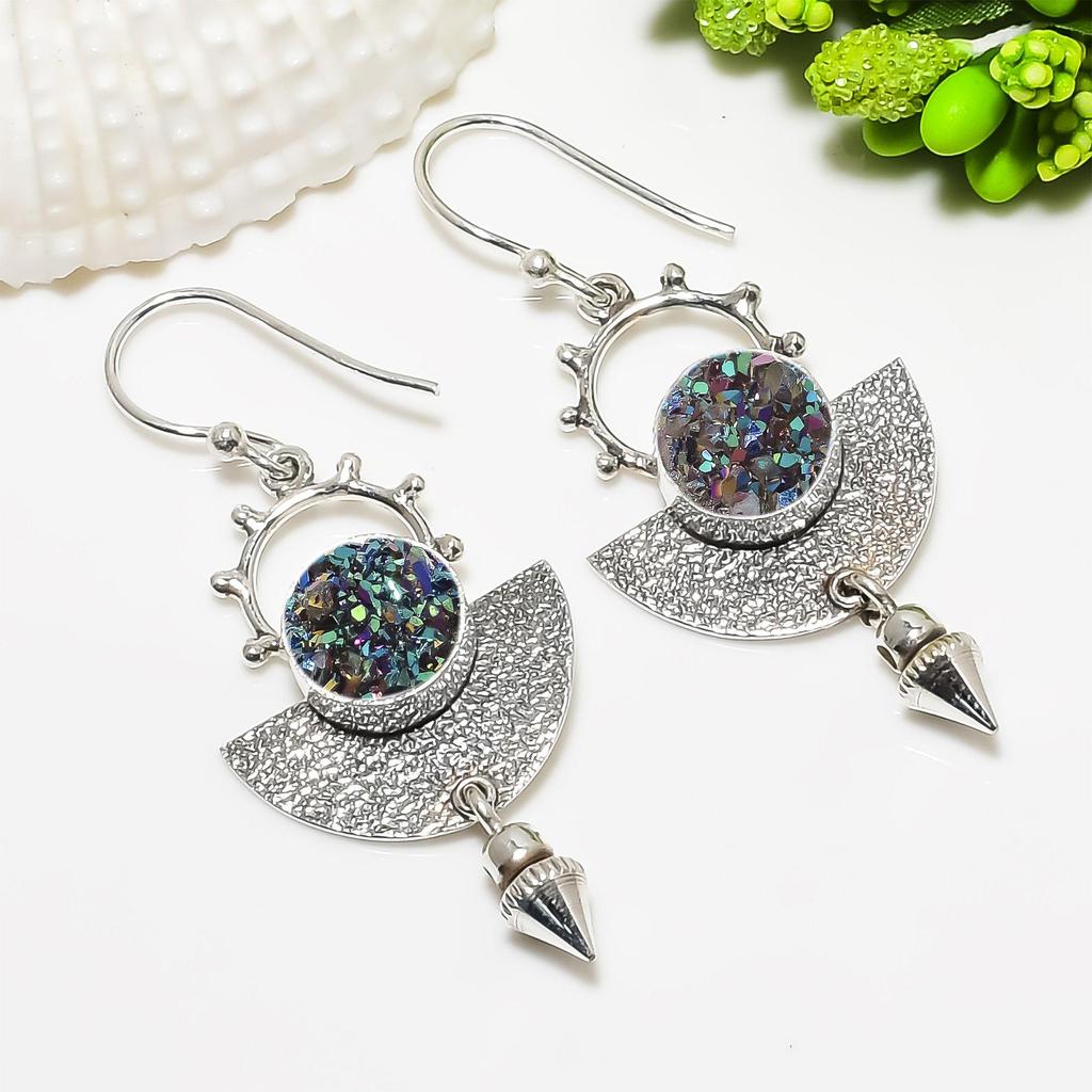 Titanium Agate Gemstone Earring Handmade Indian Jewelry 925 Sterling Silver