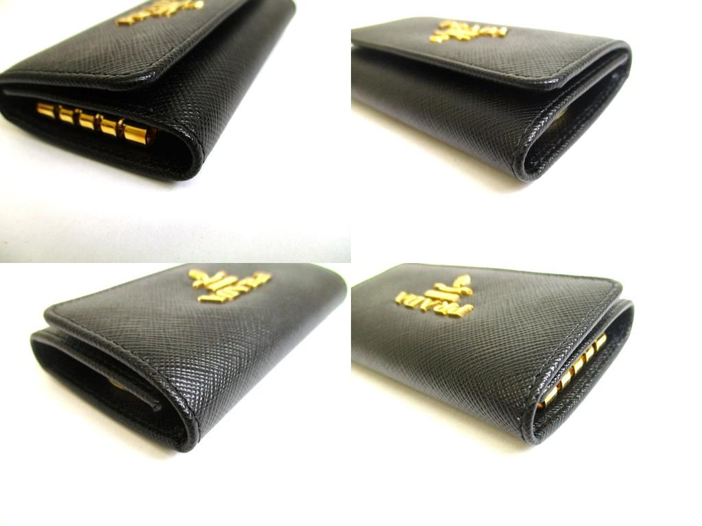 Authentic PRADA Black Saffiano Metal Leather 4 Pics Key Chain #a810  Refurbished
