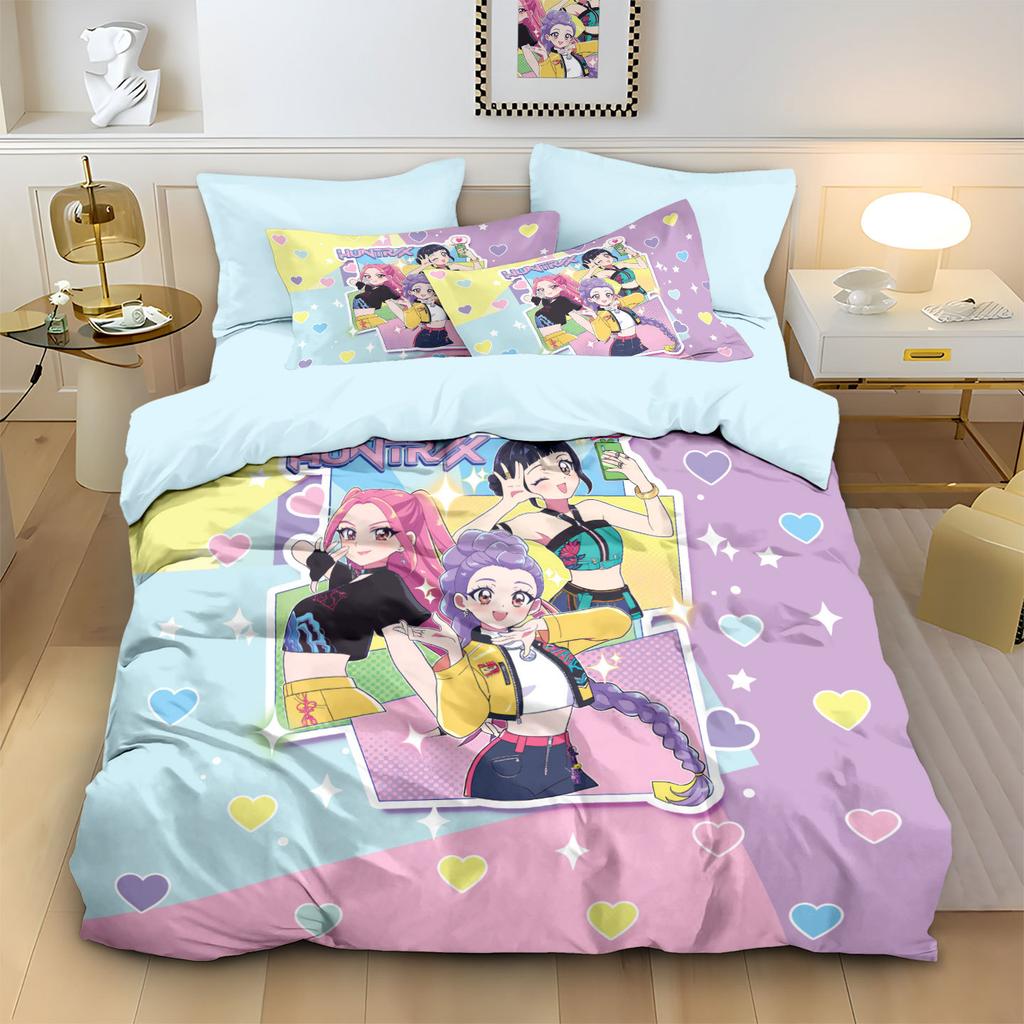 3-teiliges K-Pop-Bettwäscheset mit Dämonenjäger-Motiv, EU-Einzelgröße, Bettbezug, Bettbezug für Kinder und Erwachsene, K-Pop-Huntrix