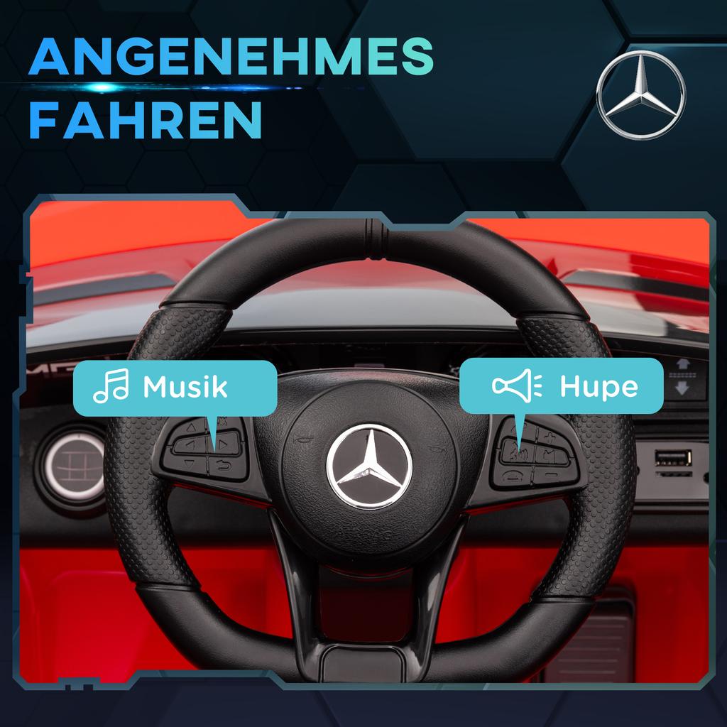 Elektrisches Kinderauto, Mercedes, 3-5 km/h, Fernbedienung, Licht & Musik, Rot