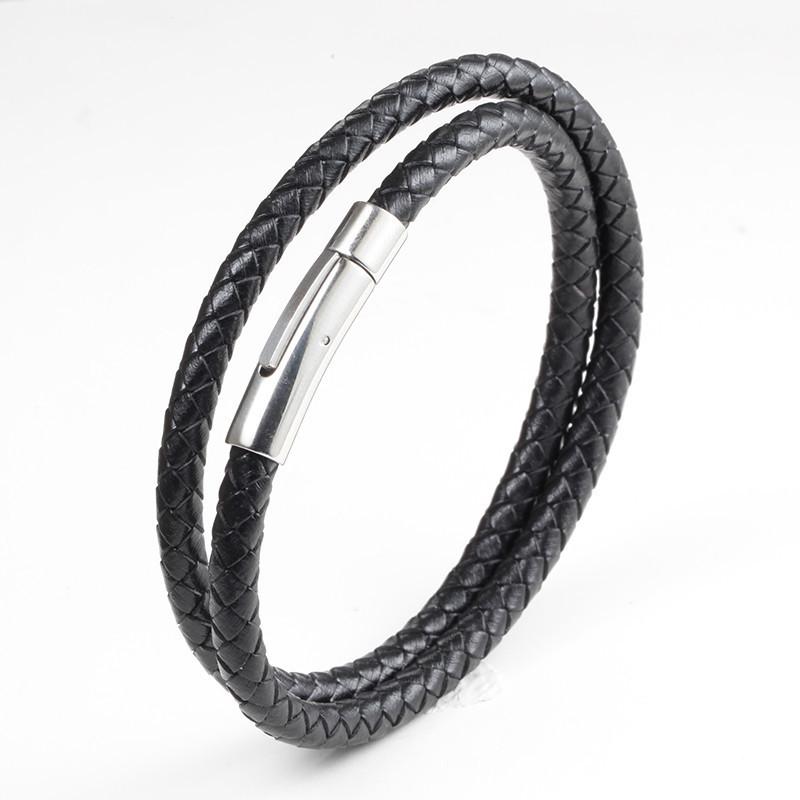 Doppelkreis Leder Edelstahl Armband Herren Retro Punk Armband Mode Lässig Leder Metall Armband Trendiger Täglicher Schmuck Geschenk Zubehör