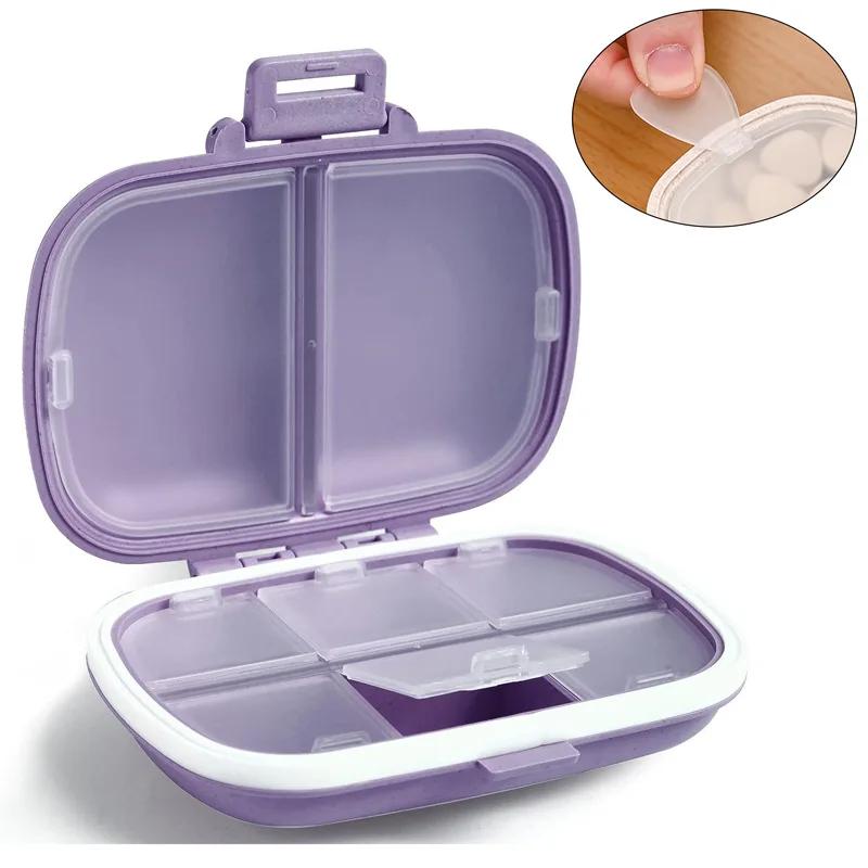 Mini Portable 6 Grids Pill Box Travel Medicine Organizer Container Wheat Sealed Tablets Storage Dispenser Box for Medicines