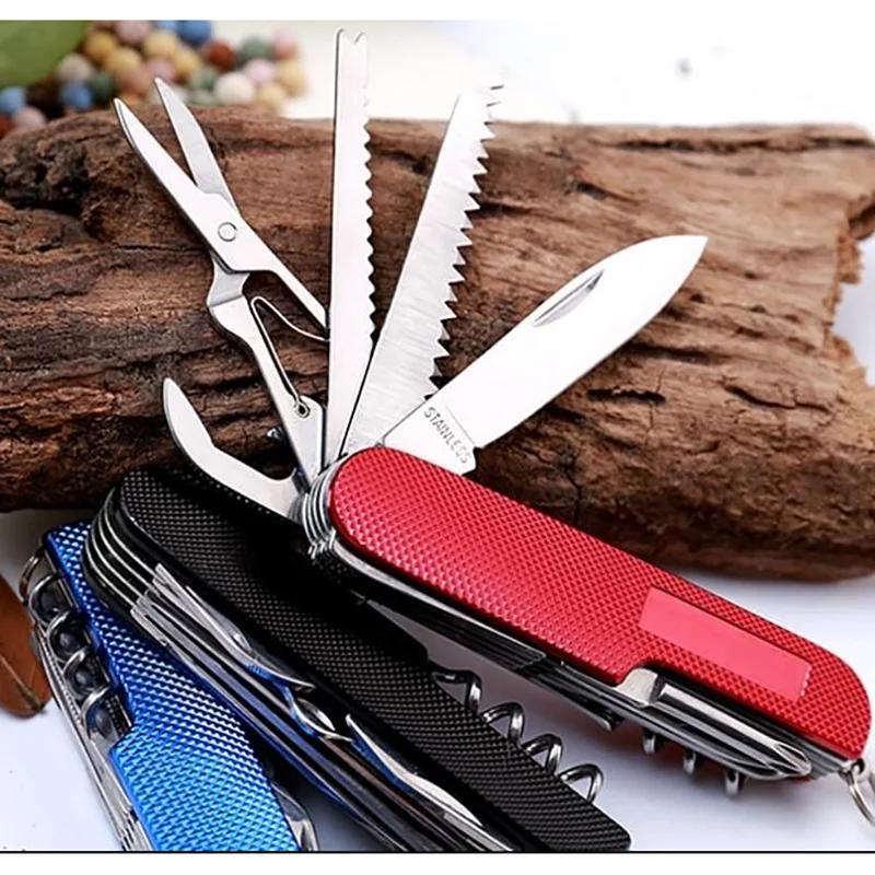 11 IN 1 Multi-purpose Knife Multitools Stainless Steel Folding Knife Wood Handle Outdoor Keychain Pocket Knife Tools