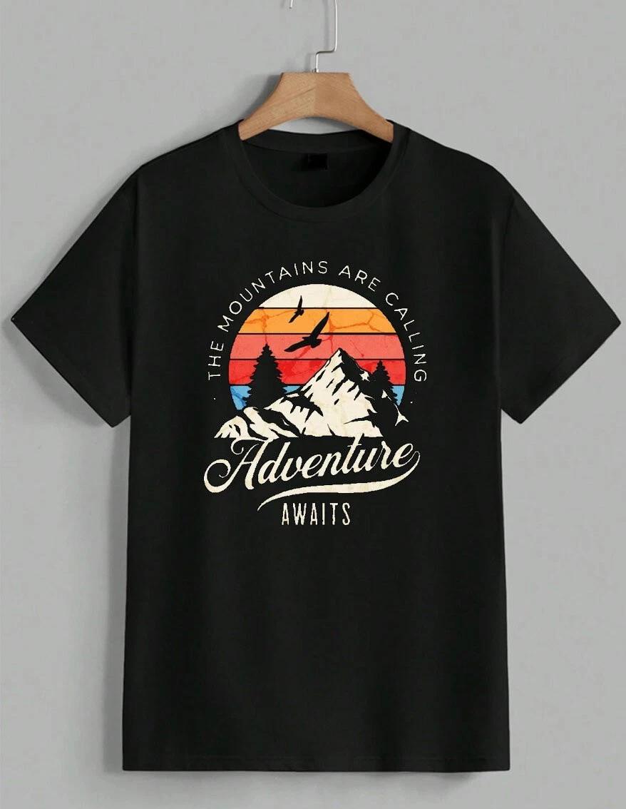 Sunset Mountain Graphic Hiking Camping Lover Adventure Outdoors T-Shirt Unisex XXXL