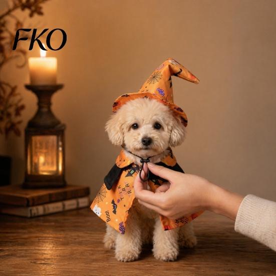 Ghost Themed Pet Outfit 1 Set Halloween Costume, Adjustable Wizard Hat And Cape, Cute Pumpkin Costume Prints, Fun for Small Dogs Cats Festive