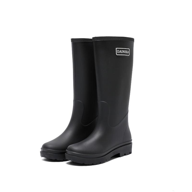 Solid Color Rain Shoes Women's High Tube Thick-soled Water Boots Long Tube Rainy Day Rain Boots Velvet Rubber Shoes