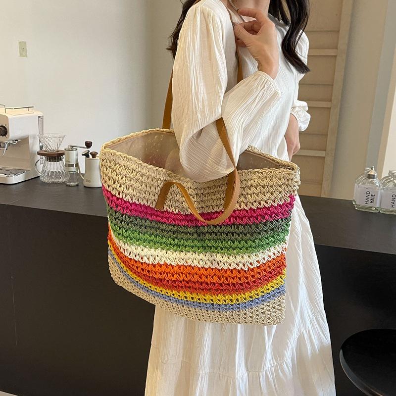 Woven Bag Women's Large-capacity New Versatile Shoulder Vegetable Basket Popular Tote Bag