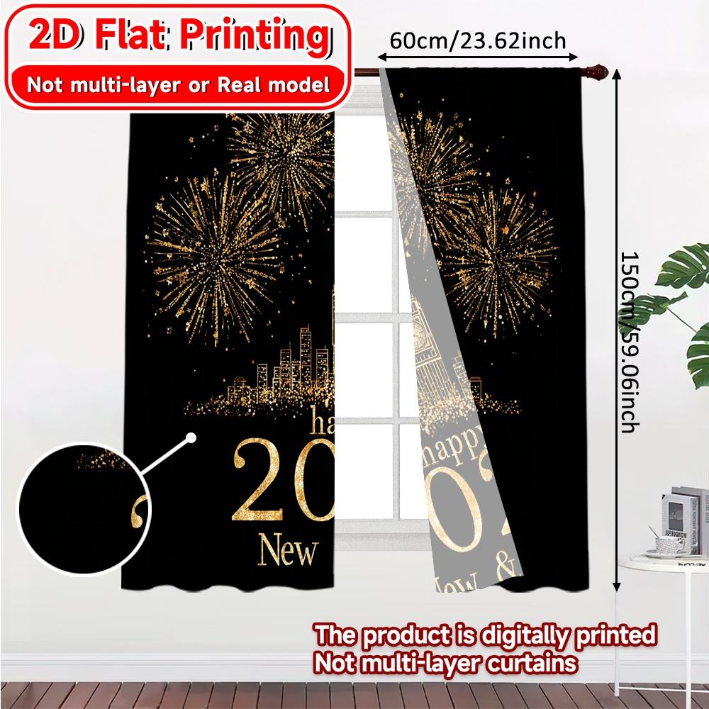 Set Of 2 Flat Printing Newyearcelebration Popular Curtains Prints Decorations Curtain With Semi Sheer Polyester
