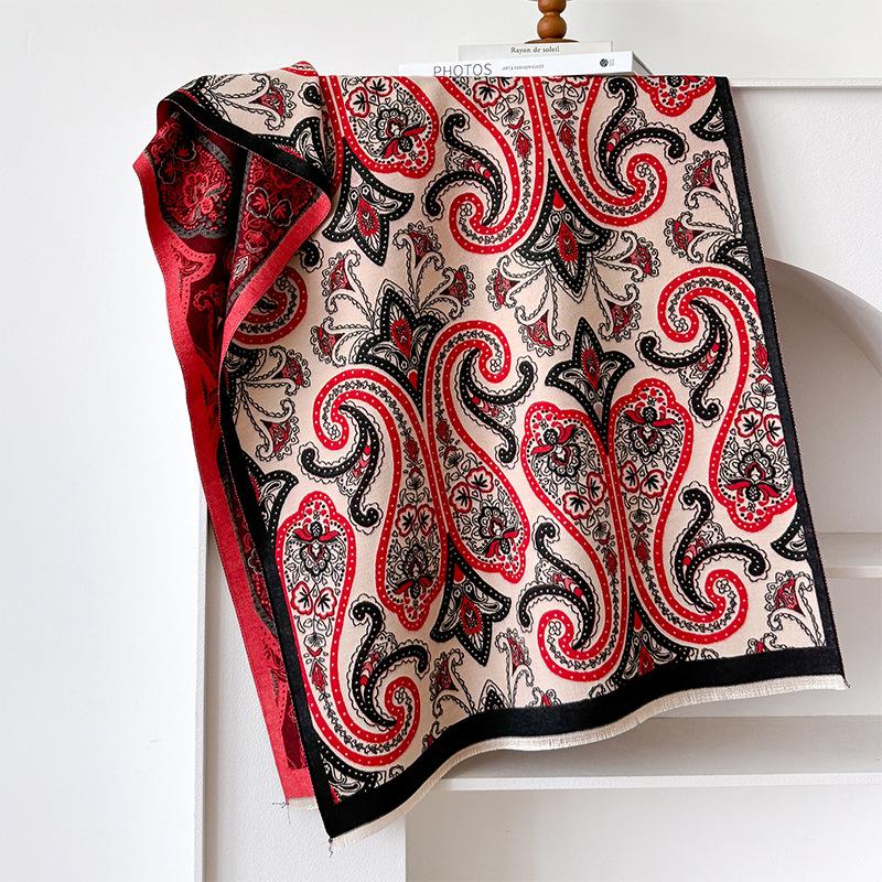 Strange Mori contrasting colors imitation cashmere scarf winter high-end personality warm shawl women